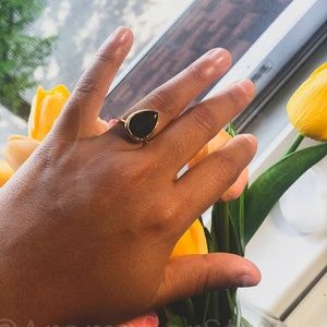 Onyx 14k Gold-Plated Marquise Adjustable Ring